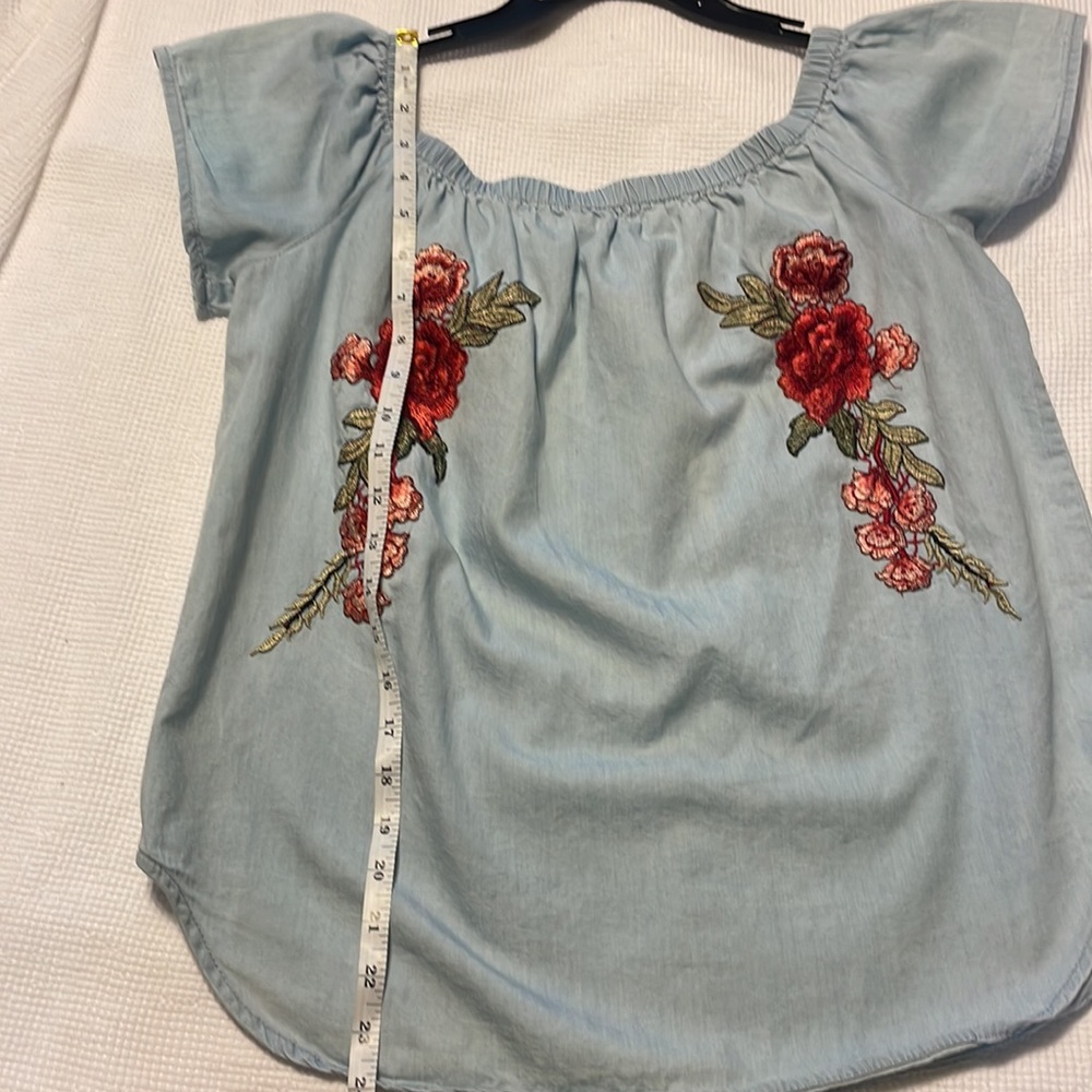 Live 4 Truth Light Blue Blouse with Red Floral Embroidery - Picture 5 of 6